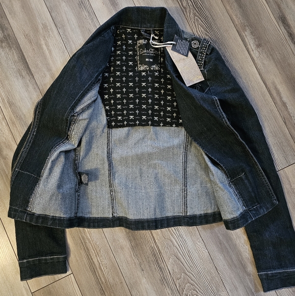 NEW Vintage Y2K ★ SUKO Jeans ★ AMAZING Zipper Jean Jacket with Black Rhinestones - Picture 8 of 17